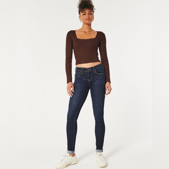 🐞Hollister Dark Blue Long Length Skinny Jeans Size 7/29 Long - Picture 2 of 12